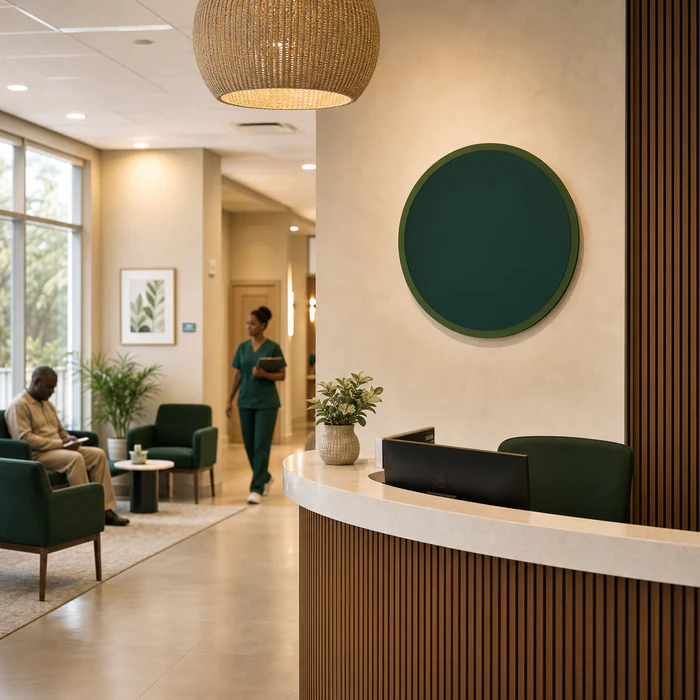 The Care & Cure Clinics reception at Mile One, Port Harcourt