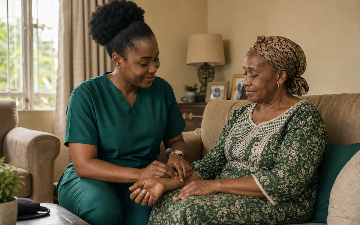 A nurse caring for a patient in their own home