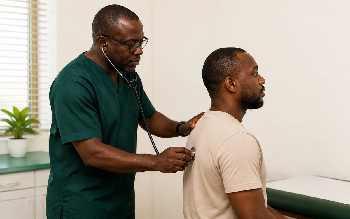 A specialist examining a patient during a consultation
